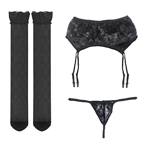 QiaTi Cinturón de tirantes para mujer, tirantes de encaje, tirantes ajustables, medias, tanga, Schwarz, Talla única Cover