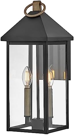 Lark Rhett 81524BK Medium Outdoor Wall Mount Lantern, Transitional Style, Aluminum Frame, Black and Burnished Bronze