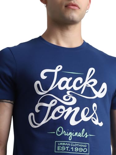 Image of Jack & Jones Men's Cotton Letter Print Slim Fit T-Shirt