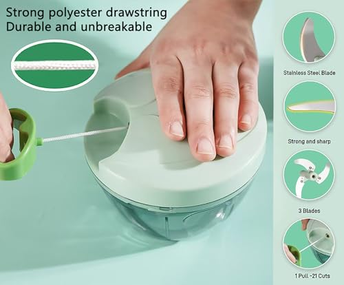 قطاعة خضروات يدوية، خلاط يدوي قابل للسحب مع 5 شفرات وفرشاة سيليكون واطار خفاق، محضر طعام للبصل والسلطة والثوم خال من البيسفينول ايه، ادوات المطبخ، اداة مطبخ يدوية لتقطيع الخضروات فرامة بصل (صغير)