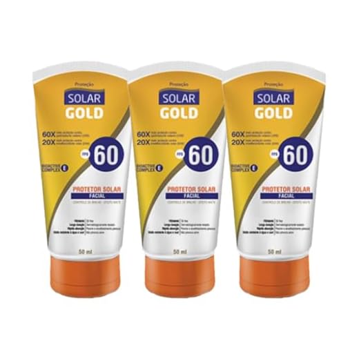 Protetor Solar Facial Gold FPS60, Kit 3 Unidades, 50ml