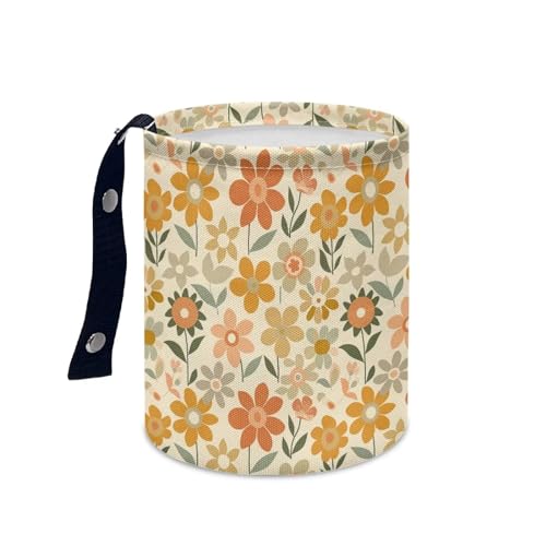 Image of Yellow Flower Mini Car Trash Bin with Adjustable Buttons Car Garbage Can Multipurpose Car Storage Bag Collapsible Reusable