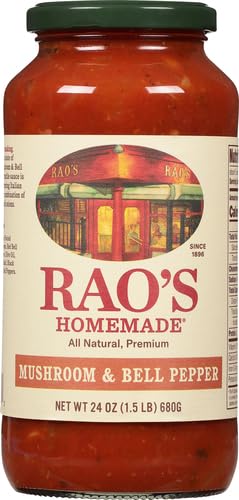 Image of Rao's Homemade Mushroom and Bell Pepper Sauce, 24 oz, Tomato Sauce, All Purpose, Keto Friendly Pasta Sauce, Premium Quality Tomatoes from Italy, Mushrooms, and Bell Peppers (Pack of 4)