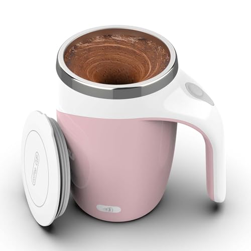 Image of CYANLUX Self Stirring Coffee Mug, Automatic Magnetic Stirring Coffee Mug, Rechargeable Stainless Steel Electric Mixing Cup with Lid for Coffee Milk Tea (Pink)