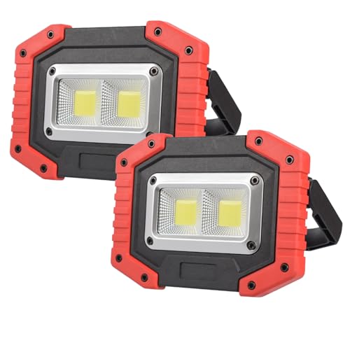 OTYTY LED Work Light 2-Pack, 30W 1500LM Portable Rechargeable Flood Lights with Magnetic Base, 4200mAh Battery for Outdoor, Camping, Hiking, Emergency, Car Repairing, Job Site Lighting (W840 Red)