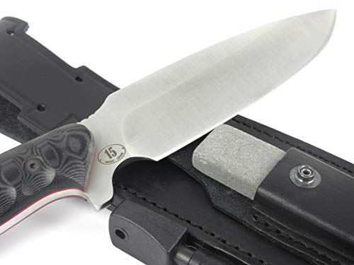 JEO-TEC Nº15 Bushcraft Survival Hunting Tactical Knife - BOHLER N690C Stainless Steel, Multi-positioned Leather Sheath, Sharpener Stone