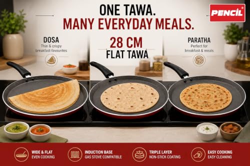 Image of Pencil Premium Non-Stick 28cm Flat Tawa | Triple Layer Coating | Induction Base Tawa | Durable and Efficient