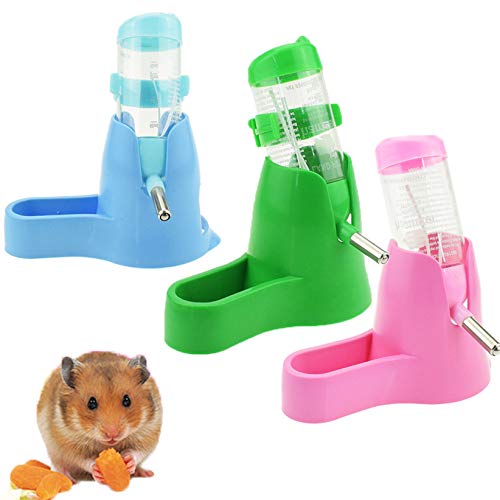 Hamster Water Bottle Holder 80ML Dispenser With Base Hut Small Pet Nest Accessories Automatic Water Device Water dispenser automatic pet bottle for hamsters, rats, guinea pigs, white rabbits (pink)
