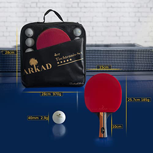 Foto von ARKAD Tischtennisschläger Set [Für Outdoor Spiele] • Premium Tischtennis Set mit Tischtennisschläger Profi Belag, 3-Sterne Tischtennisbälle & Tischtennisschläger Hülle • Tischtennis Schläger Set