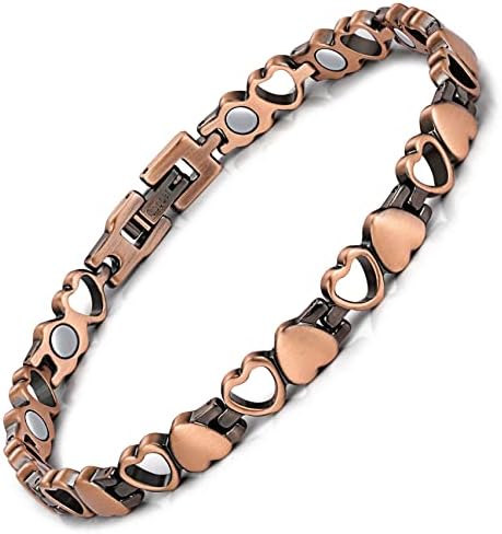 Feraco Copper Bracelet for Women 99.99% Solid Copper Magnetic Bracelets, Unique X Shape Links, Magnetic Field Therapy Jewelry Gifts (Heart Shape)