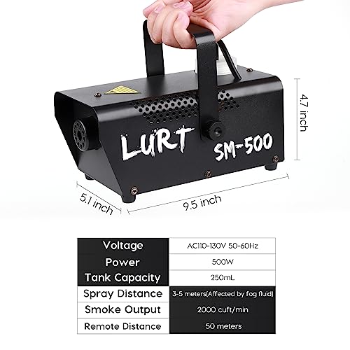 LURT Fog Machine 500W Mini Smoke machine with Wireless Remote Control and Auto Mode Portable for Parties,Outdoor,Halloween,Wedding,Stage,Effect,indoor,Disco and Disinfection 2000CFM,Fuse Protection