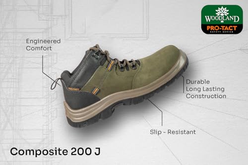 Image of Woodland Armour Nubuck Leather Safety Shoes for Men | Oil Resistant Safety Shoe with Anti Slip Grip | Lightweight, Antistatic PU Double Density with Composite Toe | Olive Green (6 UK, 40 EU)