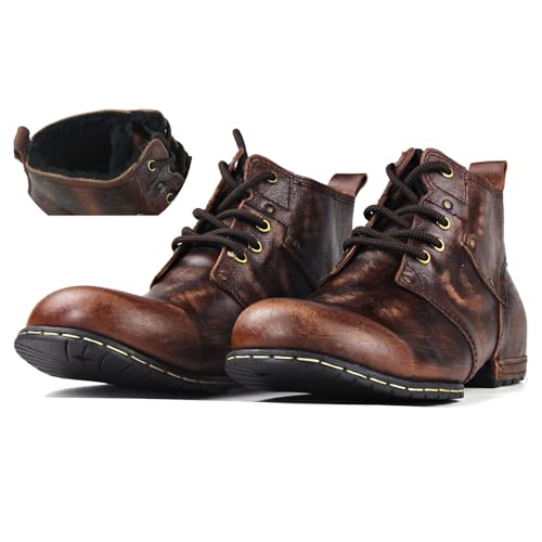 Image of OSSTONE Moto Boots for Men Fashion lace-up Leather Chukka Boots Casual Shoes OS-6015-2-retro-brown-US-R