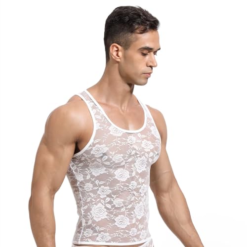 Men Lace Shirt See Through Tank Top Sleeveless Fishnet Sheer Underwear Sissy Lingerie for Crossdressers3