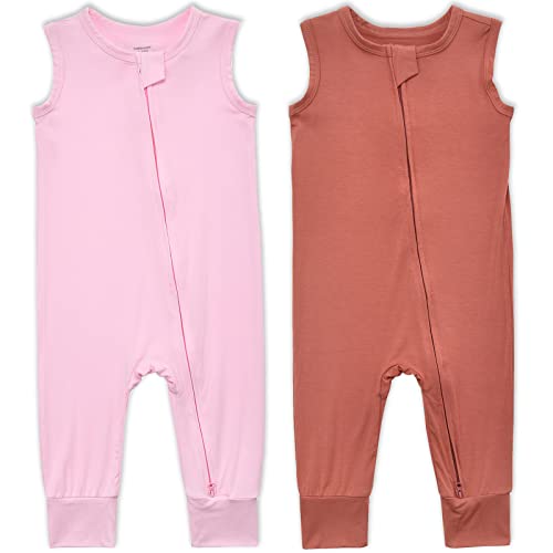 Image of Baby Sleeveless Romper Zipper Toddler Summer Jumpsuit Rayon Outfits Infant Footless Pajamas 0-24m