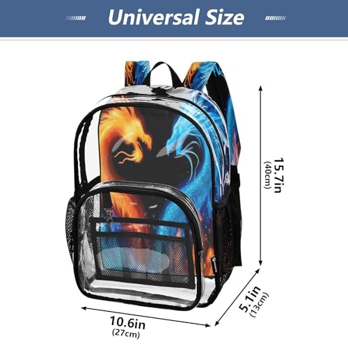 Blue Fire Dragon Clear Backpack Heavy Duty See Through Transparent PVC BookBag for Kids Boy Girl School Work4