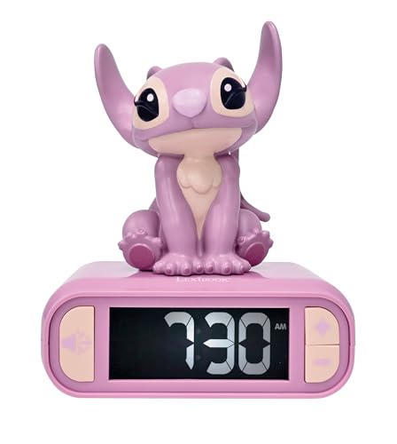 Lexibook, Disney Stitch, Angel Nachtlicht-Wecker, Töne und Melodien, hintergrundbeleuchteter LCD-Bildschirm, Leuchtend, Schlummerfunktion, rosa, RL800D1