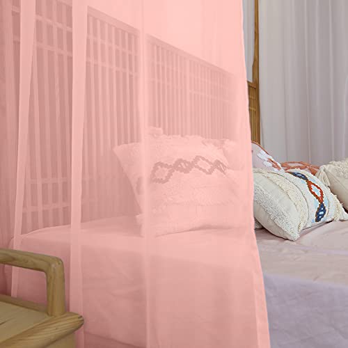 Image of Linentalks Sheer Canopy Bed Curtains for King, Queen, Full and Twin Sizes, 4 Corner Drapes, Four Poster Curtains, Pink
