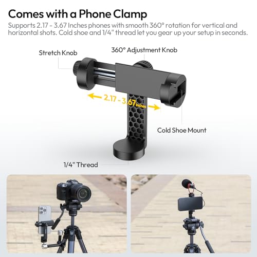 Image of ULANZI Ombra Video Ⅱ Camera Tripod with Fluid Head, 61.5 inch Travel Tripod with 360 Rotated Arca Quick Release Plate, Portable Stand for Phone Camera Vlogging Video Shooting with Carry Bag Phone Clamp