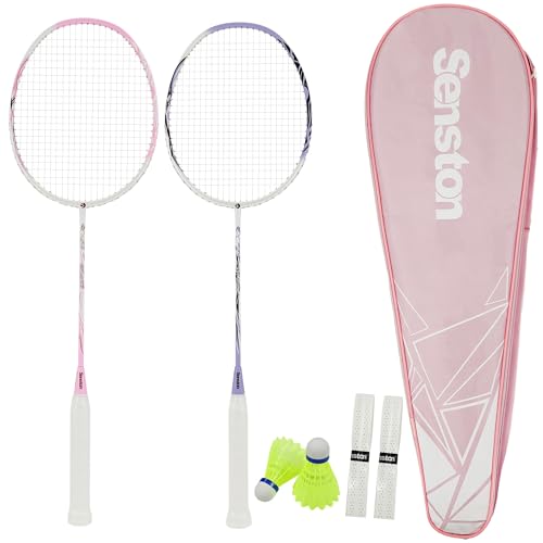 Senston 2本組バドミントンラケット、5Uフェザーラケット、プロ試合訓練100%オールカーボンフェザーラケット、グリップ付きの商品画像（Amazon）