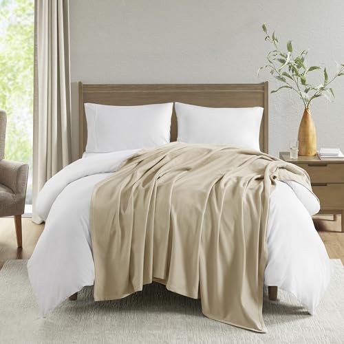 Image of Madison Park Liquid Cotton Luxury Blanket Premium Soft Cozy 100% Ring Spun Cotton For Bed , Couch or Sofa, Full /Queen, Linen