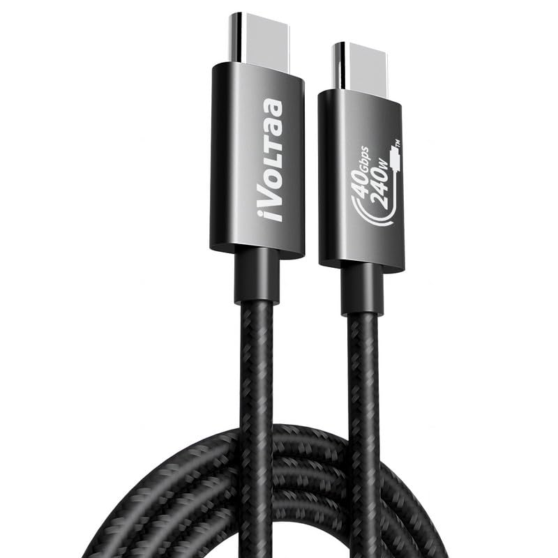 Image of iVoltaa 240W USB C to C Cable 40Gbps USB4, 8K Video, 2nd Gen E-Marker, Thunderbolt Compatible with MacBook, iPhone 15 /16 & Samsung Galaxy - 3.3 ft (1m)