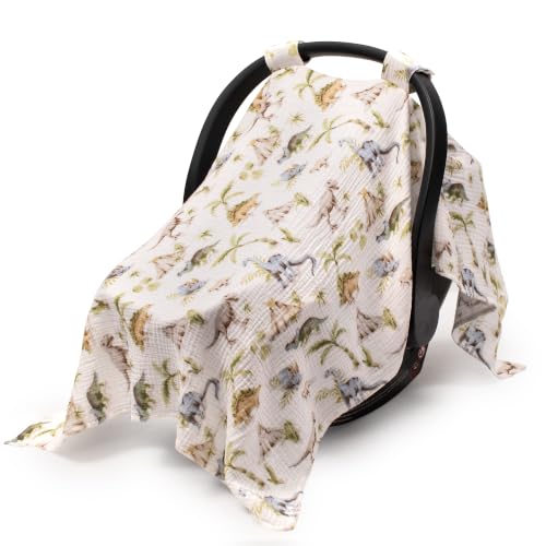 Image of SERAPHY Muslin Car Seat Cover Baby, Universal Carseat Covers Baby Girl Boy | 100% Muslin Cotton, Universal Fit, Breathable, Soft Infant Car Seat Canopy, For Boys and Girls, Sun & Wind Protection