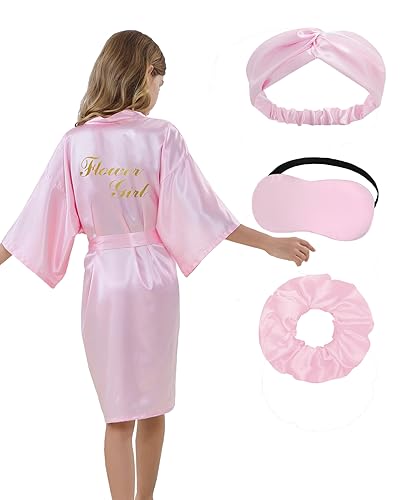 Glittering Flower Girl Solid Color Satin Robe for Wedding Bridal Party