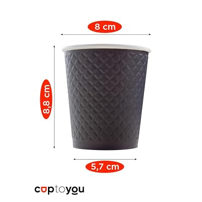 25 adet siyah çift duvarlı kahve bardağı 8 oz, küçük kağıt çay bardakları 250 ml, soğuk ve sıcak içecekler, Waffle Siyah