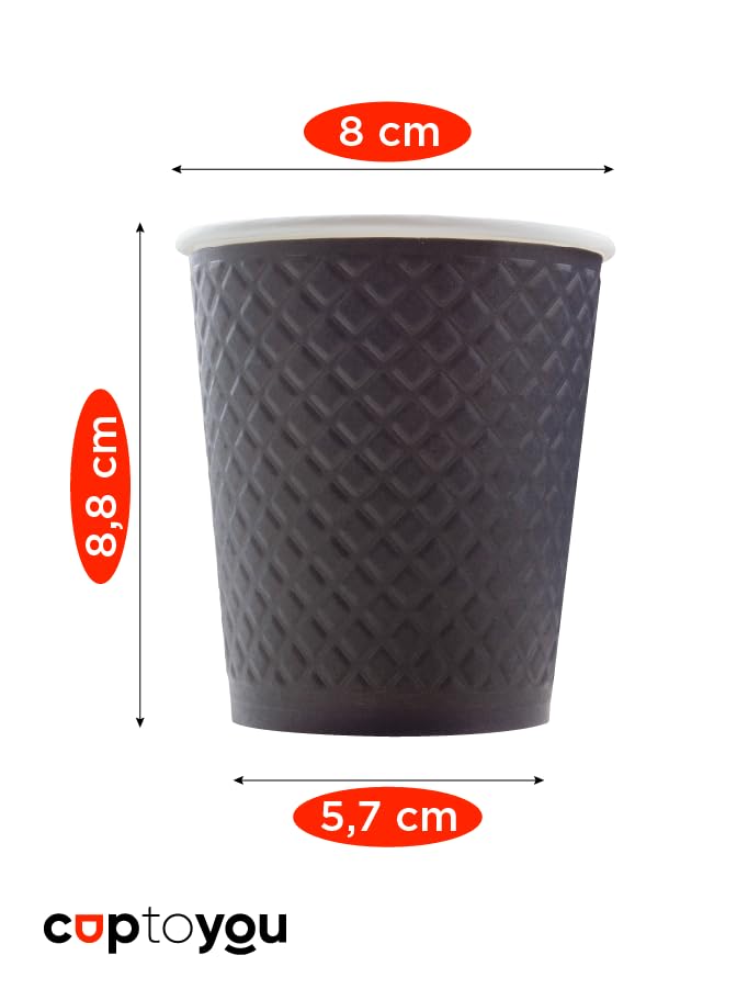 CUPTOYOU 25 adet siyah çift duvarlı kahve bardağı 8 oz, küçük kağıt çay bardakları 250 ml, soğuk ve sıcak içecekler, Waffle Siyah