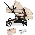 My Babiie MB33 Tandem Pushchair – Birth to 15kg Double Stroller, Twin Convertible Seat Units, 11 Configurations, Duo, Rain Covers – Giraffe Print