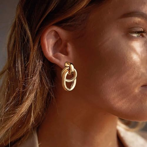 Image of SHERLOVE Trendy Gold Plated Knot Earrings for Women Chunky Statement Drop Dangle Earrings Lightweight Hypoallergenic Fashion Accessories Gold Jewelry Gifts for Womens