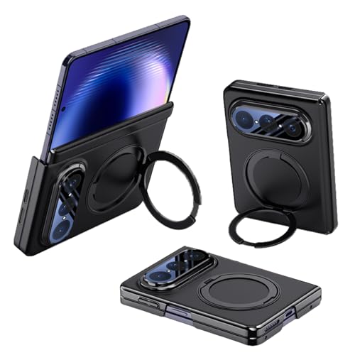 FWYANZH Black,Pura X Max, Leather Case for Huawei Pura X Max, Magnetic Ring Stand Plating Luxury Phone Back Cover Shockproof Protection Ultra Slim Shell