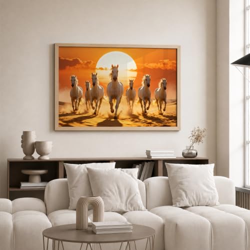 Image of Suneree 7 Horse Vastu Wall Painting (Landscape Collection) (Natural, Design 03, 13x19 Inch)