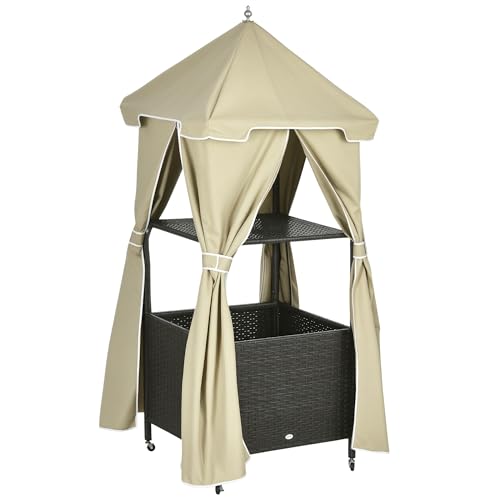 Outsunny Outdoor Towel Valet Caddy, Covered Poolside Towel Holder Rack,