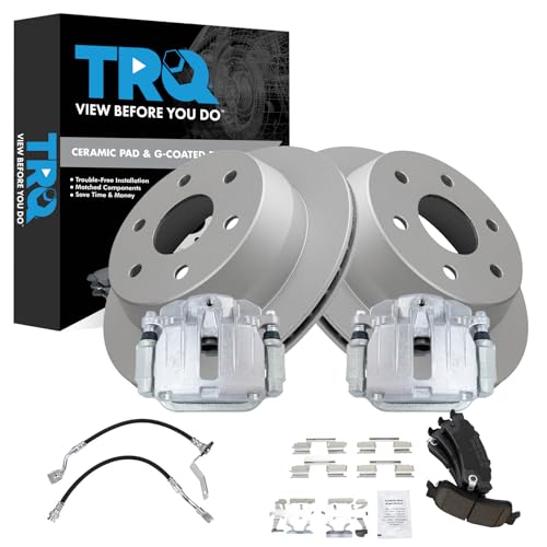 Image of TRQ Rear Brake Pad and Rotor Set Ceramic Coated Calipers Compatible with 2002 Chevrolet Silverado 1500 Sierra 1500
