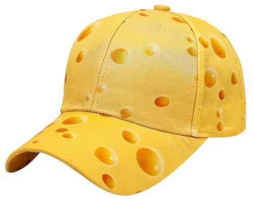 Malaxlx Cheese Print Baseball Cap for Men Women Adjustable Funny Novelty Hat Sun Protection Outdoor Sports Snapback Cap