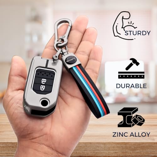 Image of KEYCEPT Metal Key Cover Compatible for Honda City, WR-V 2 Button Flip Key with Keychain (Long Keychain).