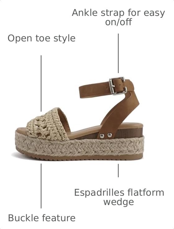 Image of Soda Topic Open Toe Buckle Ankle Strap Espadrilles Flatform Wedge Casual Sandal