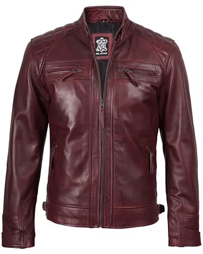 Image of fjackets Mens Leather Jacket Moto Style Real Lambskin Leather Jacket, Quilted Cafe Racer Classic Zip Up Biker Jacket for Men
