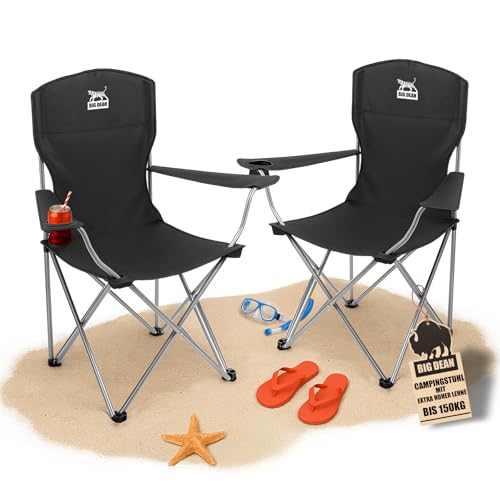 BigDean 2er Set Campingstuhl extra hohe Lehne max. 150kg belastbar Faltstuhl Anglersessel Klappstuhl Klappsessel Campingstuhl faltbar Angelstuhl Campingstühle Gartenstuhl