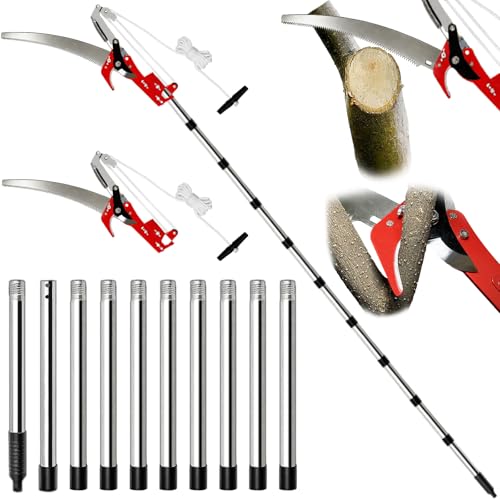 Tree Cutters Long Reach Telescopic 4m Pole Pruning Saw with Extendable Lightweight Handle and 34cm Steel Blade High Tree Pruners & Saw 2 in 1 Extendable Garden Shears for Palm Oak High Branches