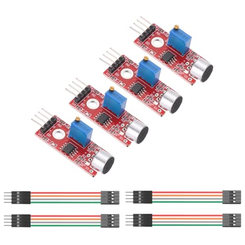 MECCANIXITY 4 Pcs Microphone Sound Sensor KY-037 Voice Detection Module Voice Sound Detection Sensor Module with Jumper Wire for Voice-Activated Switch
