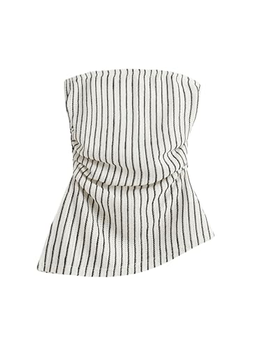 GORGLITTER Women's Asymmetrical Strapless Tube Tops Ruched Textured Sleeveless Bandeau Going Out Tops