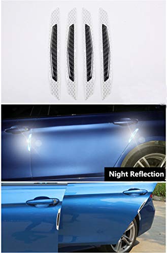 Image of ZYTC 4pcs 3D Super White Reflective Stickers Black Real Carbon Fiber Strips Car Side Door Edge Bumper Anti-Scratch Protection Guards Trim Stickers Universal