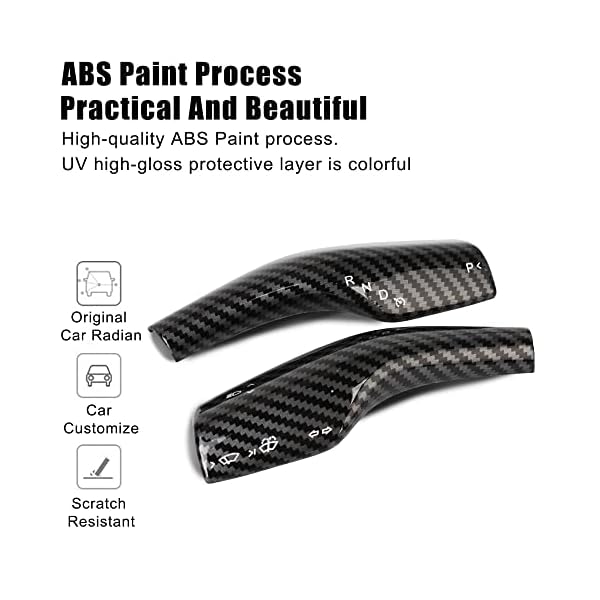 HOOMIN Car Gear Shift Lever Covers for Tesla Model 3 & Y, 1 Pair Carbon Fiber Pattern Steering Lever Covers, Car Column Shift Knob Protection Cover, ABS Plastic - Bright Black - Image 6