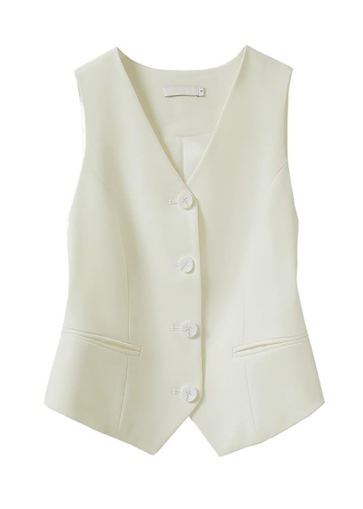 ORANDESIGNE Chaleco de Traje Delgado para Mujer Y2K Chaleco Corto Basic Vintage Chaleco Elegante Color Sólido Botones Chalecos de Vestir Chaqueta Traje sin Mangas Oficina Negocios