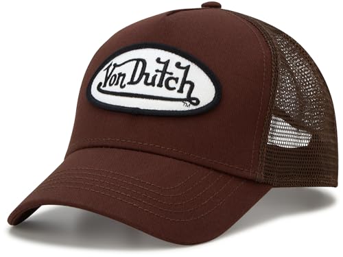 Von Dutch Unisex Trucker Hat - Curved Bill Mesh Back Retro Classic Colorblock Snapback Baseball Cap for Men and Women Size One Size Brown