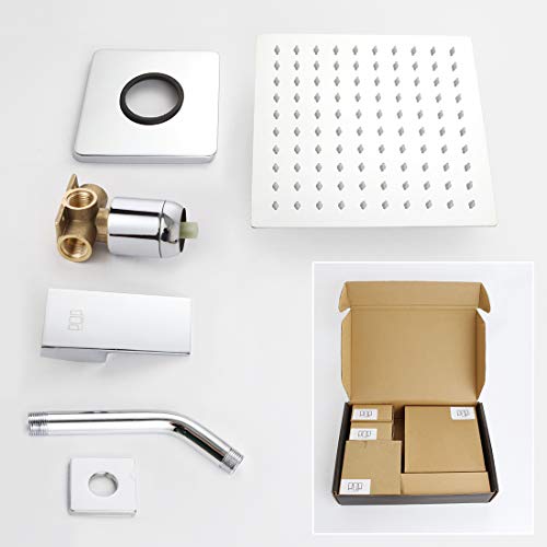Pop Sanitaryware Single Function Shower Trim Kit With Rough-In Valve, Bathroom Rain Shower Set Bath Rainfall Shower Faucet System With Square Stainless Steel Metal Showerhead, Polished Chrome #TOP5
