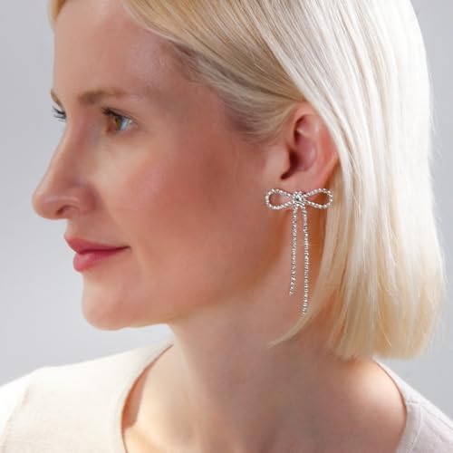 Simulated Diamond Bow Stud Earrings for Women - Small Sparkly Cubic Zirconia Studs, Hypoallergenic and Safe for Sensitive Ears2